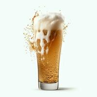 un' bicchiere di freddo fresco birra con berretto di schiuma. spruzzo di schiuma con gustoso americano birra. birra giorno concetto di ai generato foto