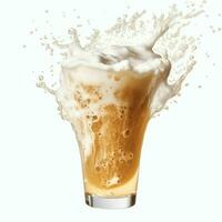 un' bicchiere di freddo fresco birra con berretto di schiuma. spruzzo di schiuma con gustoso americano birra. birra giorno concetto di ai generato foto