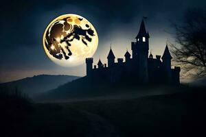 un' castello con un' pieno Luna nel il cielo. ai-generato foto