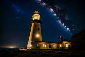 il latteo modo al di sopra di il faro. ai-generato foto