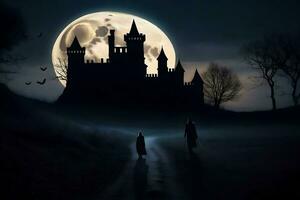 Halloween castello, castello, Halloween, Halloween castello, Halloween castello. ai-generato foto