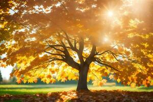 un' albero con le foglie nel il sole. ai-generato foto