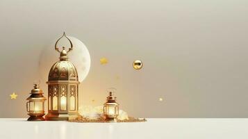 eid mubarak e Ramadan kareem saluti con islamico lanterna e moschea. eid al Fitr sfondo. eid al Fitr sfondo di finestra concetto di ai generato foto