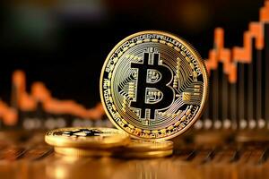 d'oro bitcoin digitale criptovaluta futuristico i soldi. tecnologia attività commerciale Internet commercio concetto di ai generato foto