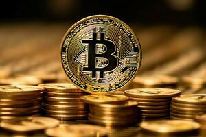 d'oro bitcoin digitale criptovaluta futuristico i soldi. tecnologia attività commerciale Internet commercio concetto di ai generato foto