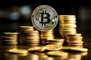 d'oro bitcoin digitale criptovaluta futuristico i soldi. tecnologia attività commerciale Internet commercio concetto di ai generato foto