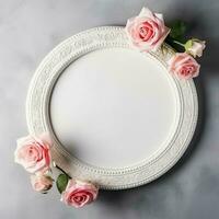 romantico mazzo di vuoto floreale rosa fiori con copia spazio. naturale floreale rosa telaio disposizione concetto di ai generato foto