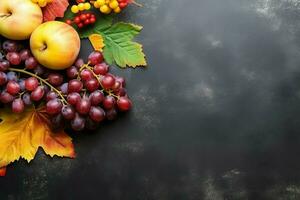 ringraziamento giorno o autunno composizione con zucca, arance, le foglie o pollo. ringraziamento cibo concetto di ai generato foto