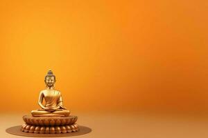 un' Budda si siede nel nel Vesak Budda purnima giorno con copia spazio. sfondo per Vesak Festival giorno concetto. Vesak celebrazione giorno saluti concetto di ai generato foto