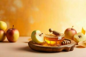 tradizionale cibo di ebraico nuovo anno vacanza di tradizione o religione. Rosh hashanah con copia spazio concetto di ai generato foto