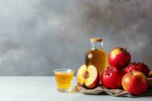 tradizionale cibo di ebraico nuovo anno vacanza di tradizione o religione. Rosh hashanah con copia spazio concetto di ai generato foto