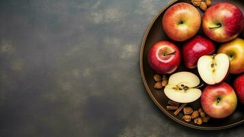 tradizionale cibo di ebraico nuovo anno vacanza di tradizione o religione. Rosh hashanah con copia spazio concetto di ai generato foto