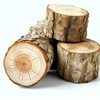 un' grande circolare pezzo di Di legno, di legno tronco o impilati albero legname per mobilia industria. di legno log concetto di ai generato foto