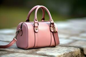 bellissimo eleganza e lusso moda donne borsetta o borsa. un' fascino femmina pelle mano fatto Borsa concetto di ai generato foto