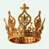 regale d'oro imperatore corona di un' re su bianca sfondo. 3d interpretazione lusso reale re oro corona concetto di ai generato foto