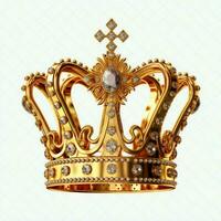 regale d'oro imperatore corona di un' re su bianca sfondo. 3d interpretazione lusso reale re oro corona concetto di ai generato foto