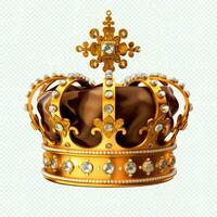 regale d'oro imperatore corona di un' re su bianca sfondo. 3d interpretazione lusso reale re oro corona concetto di ai generato foto