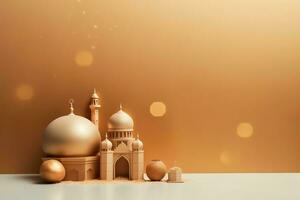 eid mubarak e Ramadan kareem saluti con copia spazio. eid al Fitr islamico lanterna e moschea concetto di ai generato foto