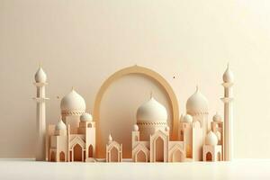 eid mubarak e Ramadan kareem saluti con copia spazio. eid al Fitr islamico lanterna e moschea concetto di ai generato foto