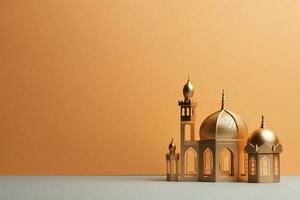 eid mubarak e Ramadan kareem saluti con copia spazio. eid al Fitr islamico lanterna e moschea concetto di ai generato foto