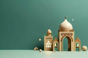 eid mubarak e Ramadan kareem saluti con copia spazio. eid al Fitr islamico lanterna e moschea concetto di ai generato foto