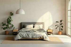 moderno Camera da letto interno design nel appartamento o Casa con arredamento. lusso Camera da letto scandinavo concetto di ai generato foto