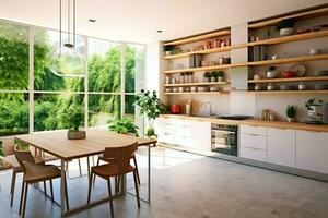 moderno cucina interno design nel appartamento o Casa con arredamento. lusso cucina casa scandinavo concetto di ai generato foto