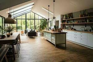 moderno cucina interno design nel appartamento o Casa con arredamento. lusso cucina casa scandinavo concetto di ai generato foto