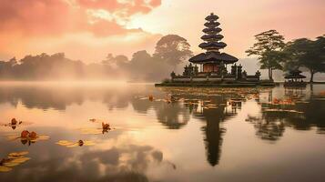 antico pura ulun danu bratano, besakih o famoso indù tempio e turista nel bali isola a Alba concetto di ai generato foto