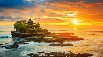 antico pura ulun danu bratano, besakih o famoso indù tempio e turista nel bali isola a Alba concetto di ai generato foto