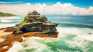 antico pura ulun danu bratano, besakih o famoso indù tempio e turista nel bali isola a Alba concetto di ai generato foto