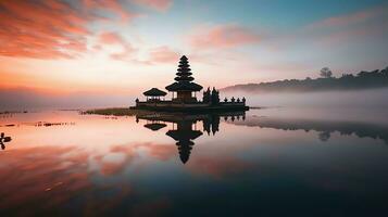 antico pura ulun danu bratano, besakih o famoso indù tempio e turista nel bali isola a Alba concetto di ai generato foto