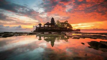 antico pura ulun danu bratano, besakih o famoso indù tempio e turista nel bali isola a Alba concetto di ai generato foto