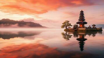 antico pura ulun danu bratano, besakih o famoso indù tempio e turista nel bali isola a Alba concetto di ai generato foto