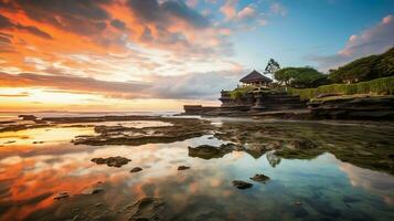 antico pura ulun danu bratano, besakih o famoso indù tempio e turista nel bali isola a Alba concetto di ai generato foto