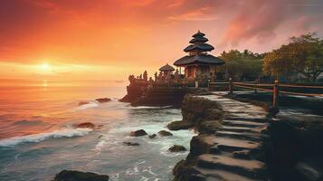 antico pura ulun danu bratano, besakih o famoso indù tempio e turista nel bali isola a Alba concetto di ai generato foto