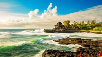 antico pura ulun danu bratano, besakih o famoso indù tempio e turista nel bali isola a Alba concetto di ai generato foto