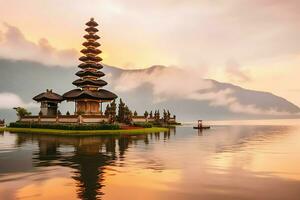 antico pura ulun danu bratano, besakih o famoso indù tempio e turista nel bali isola a Alba concetto di ai generato foto