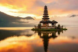 antico pura ulun danu bratano, besakih o famoso indù tempio e turista nel bali isola a Alba concetto di ai generato foto