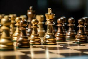 scacchiera con attività commerciale strategia, tattica e concorrenza di un' scacchi gioco. attività commerciale e comando concetto di ai generato foto