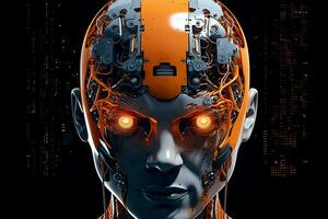 3d interpretazione tecnologia robotica dati analitica o futuristico cyborg con artificiale intelligenza concetto di ai generato foto
