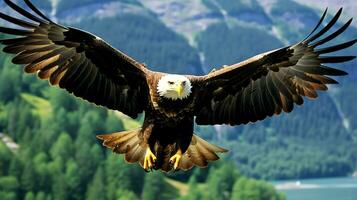 aquila liberamente volante sotto il luce del sole e blu cielo. predatore uccello a caccia nel safari est Africa concetto di ai generato foto