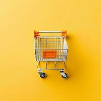 composizione di shopping carrello o carrello con regalo scatole o borse. informatica Lunedi i saldi o shopping giorno concetto di ai generato foto