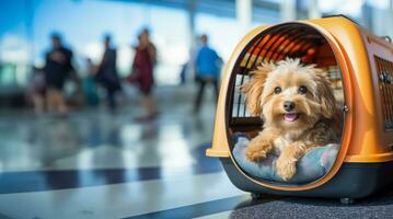 animale domestico nel un' viaggio vettore a il aeroporto foto