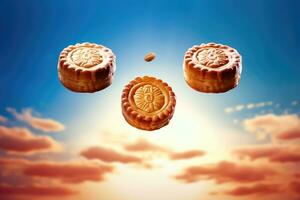 mooncakes su un' vivace sfondo - generativo ai foto