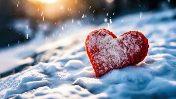 festivo cuore nel neve - generativo ai foto