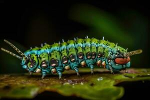 colorato bruco nel naturale ambientazione - avvicinamento tiro - generativo ai foto