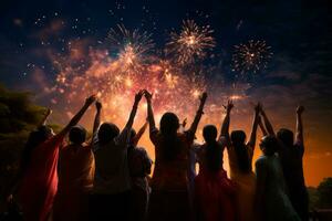 vivace Diwali celebrazione con luminosa luci e festivo fuochi d'artificio ai generativo foto