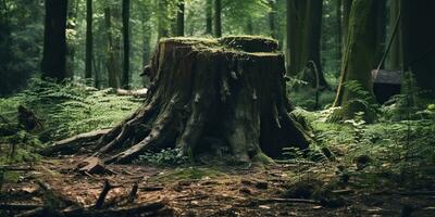 ai generato. ai generativo. di legno ceppo nel il giungla foresta. natura all'aperto paesaggio sfondo. grafico arte foto