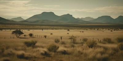 ai generato. ai generativo. selvaggio all'aperto natura Sud Africa paesaggio sfondo con montagne e campo. grafico arte foto